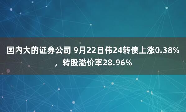 国内大的证券公司 9月22日伟24转债上涨0.38%，转股溢价率28.96%